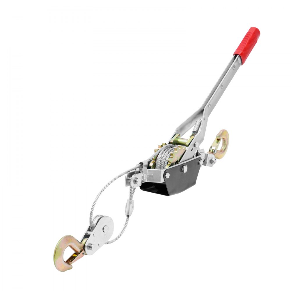 VEVOR Handhebelseilzug, 2 Tonnen (4.409 lbs) Zugkraft, 3,7 m Stahlkabel, 2 Haken, Hochleistungs-Ratschen-Handseilwinde mit Doppelgetriebe, Flaschenzug-Seilzieher, ideal für Fahrzeugrettung