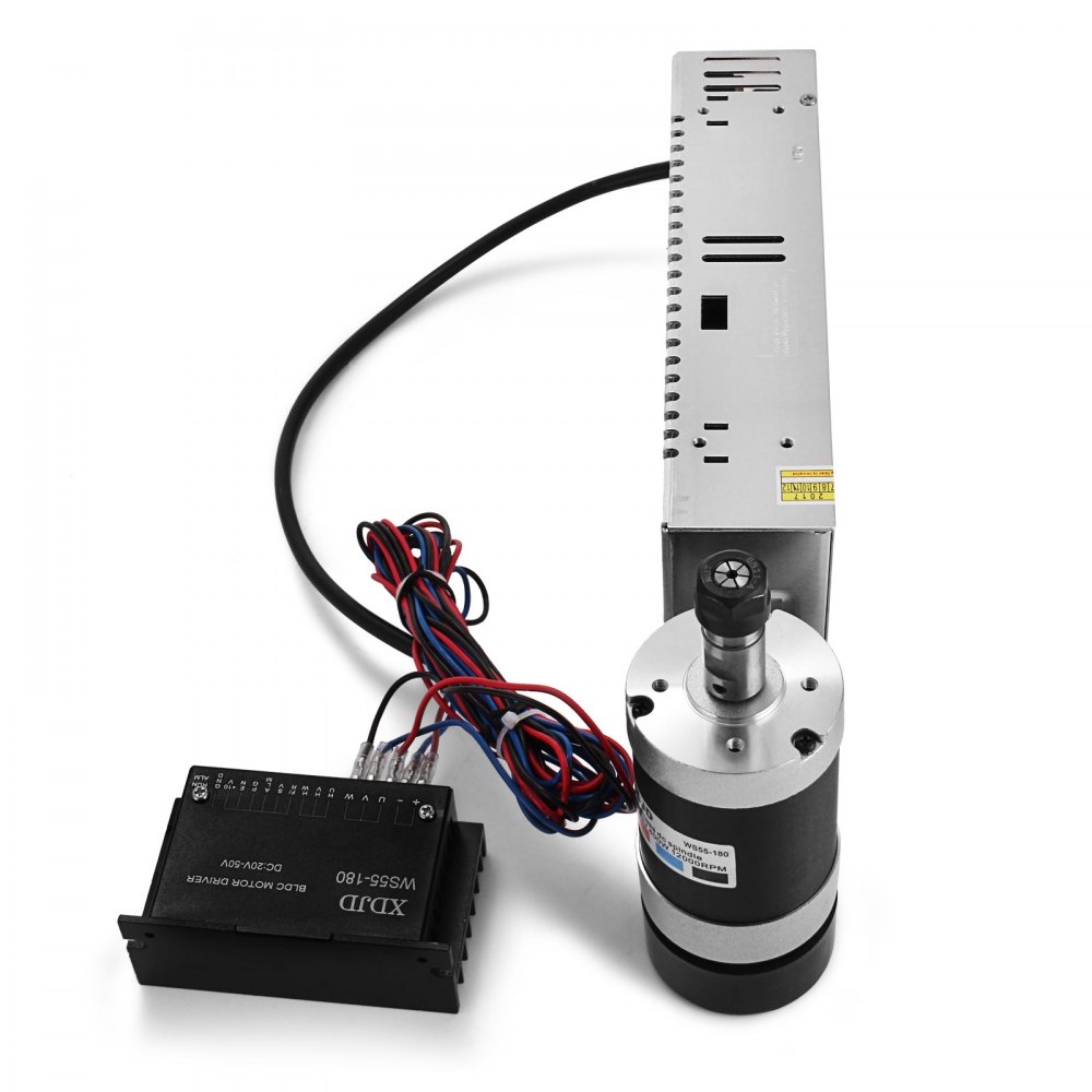 VEVOR Luftgekühlter Spindelmotor, 48V DC Frässpindel Spindelmotor, Bürstenloser Spindelmotor mit 500W Spitzenleistung, 12000 Umdrehungen pro Minute Spindelmotor Halterung mit 3,175mm ER11 Spannzange
