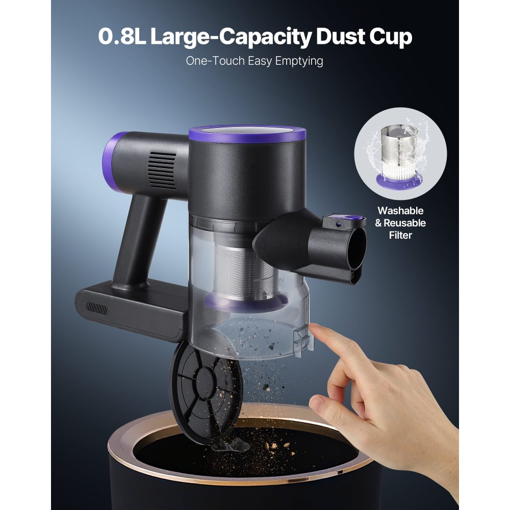 VEVOR kabelloser Staubsauger 25 kPa max. Saugleistung, wiederaufladbarer Stabstaubsauger mit Staubbehälter, leichter Handstaubsauger mit 35 Min. Laufzeit für Teppich Tierhaare Hartböden