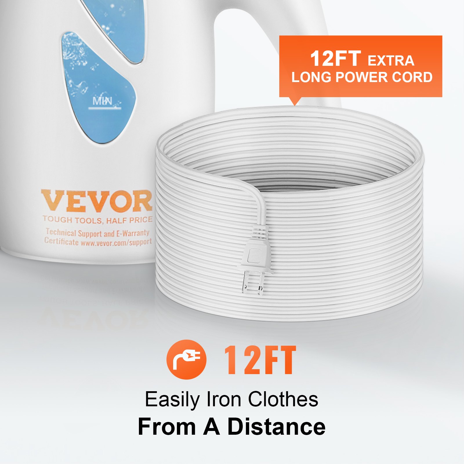 VEVOR Tragbare Dampfglätter Dampfbügler 900 W Reisebügeleisen 180 ml max. Nutzkapazität, Dampfglätter Kein Bügelbrett erforderlich, Weißer Dampfglätter mit Anti-Hitze-Handschuhen & 365,76 cm Kabel