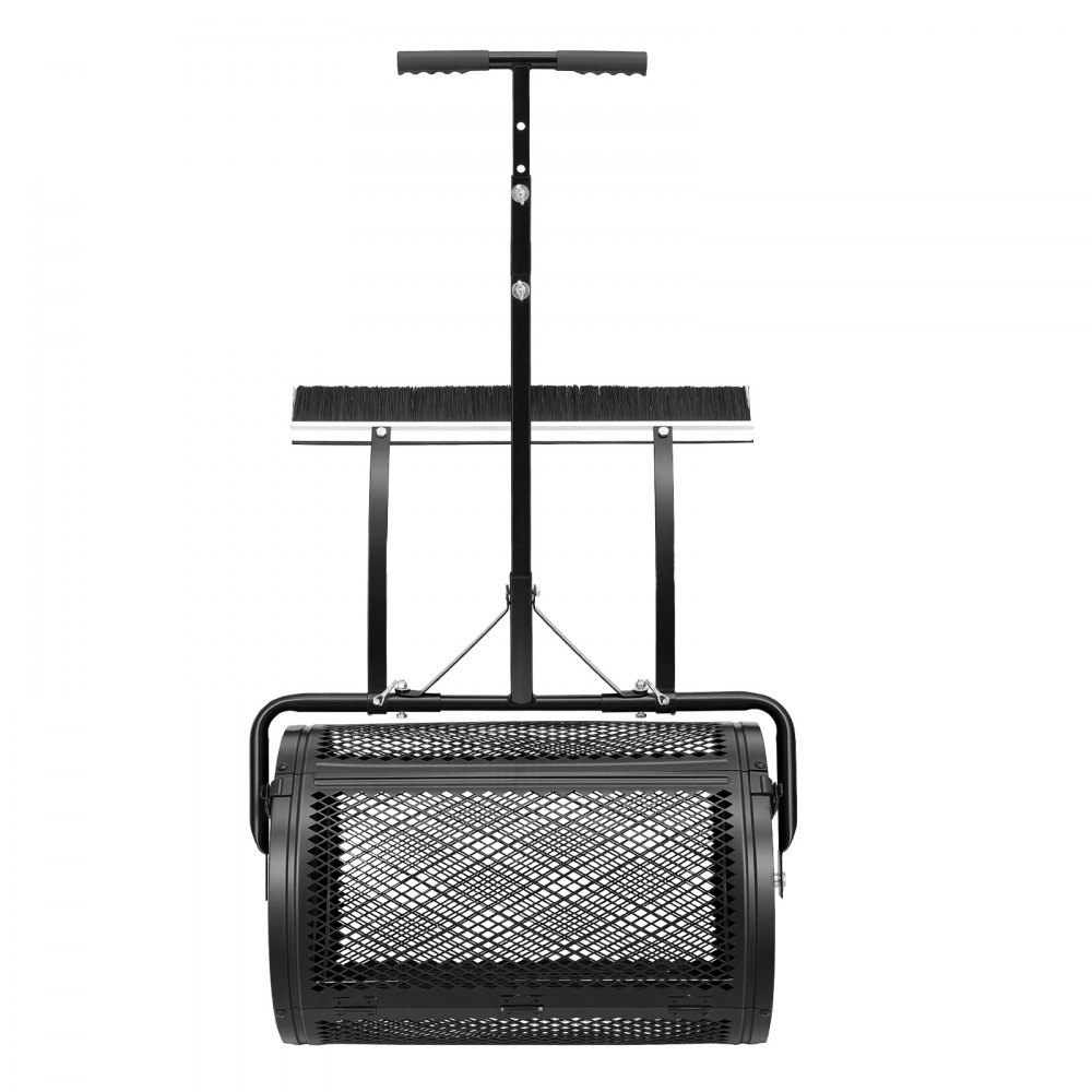 VEVOR Kompoststreuer 76,5 L, 61 cm Torfstreuer mit Schiebe-/Ziehgriff, Torfmoosstreuer 4-Fach Höhenverstellbar, Pulverbeschichtete Stahl-Kompostrolle, Miststreuer zum Pflanzen & Aussäen, Schwarz