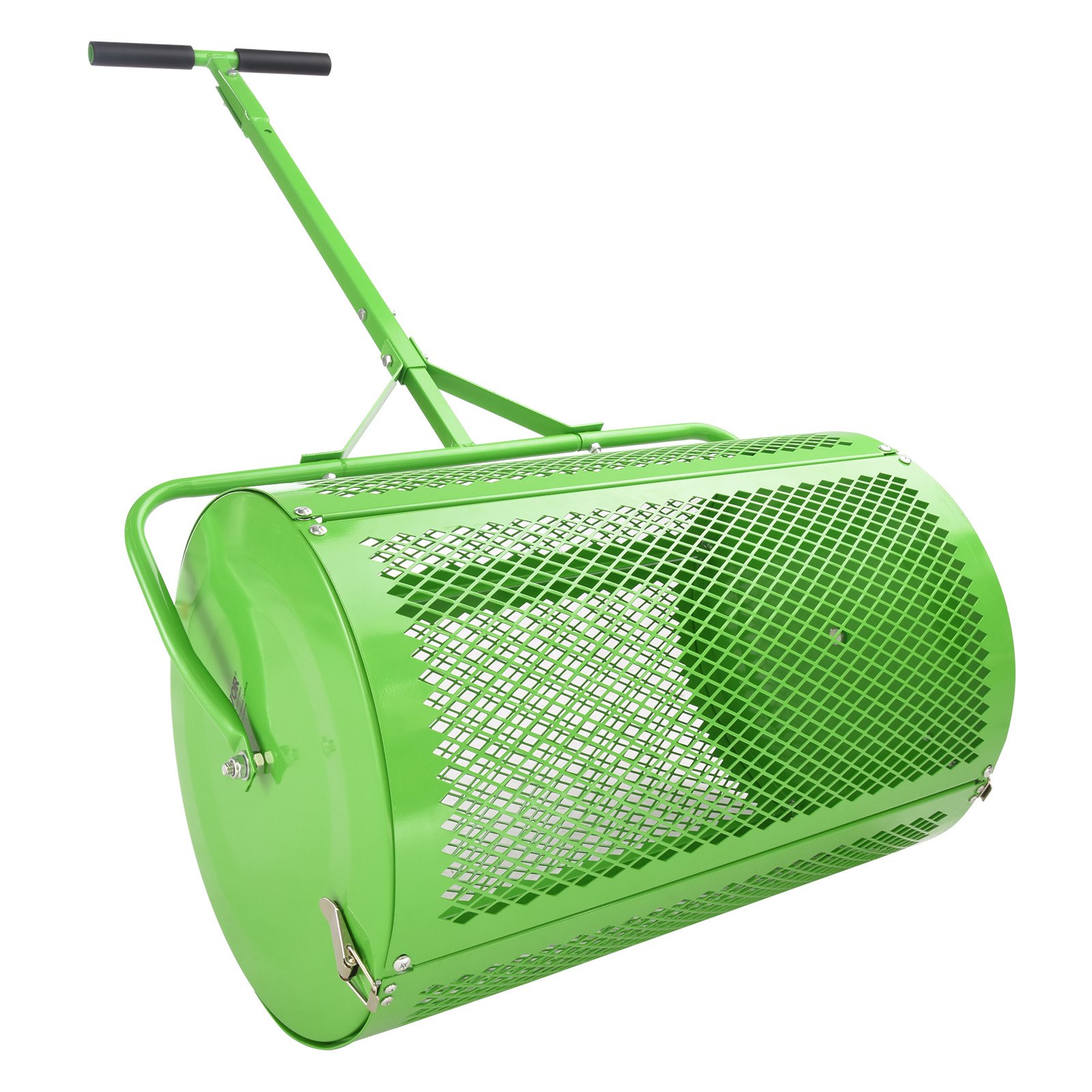 VEVOR Kompoststreuer und Torfstreuer, 61 cm großer Rasenstreuer zum Schieben/Anhängen mit höhenverstellbarem T-förmigem Griff, Gartenstreuer mit Stahlgitterkorb zum Ausbringen von Mist und Mutterboden, grün