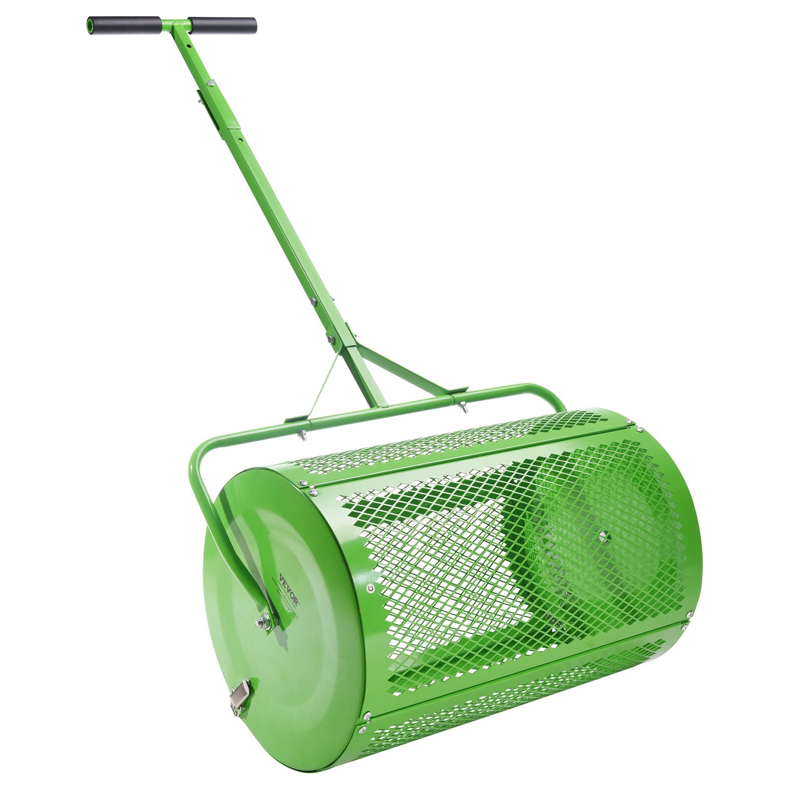 VEVOR Kompoststreuer und Torfstreuer, 61 cm großer Rasenstreuer zum Schieben/Anhängen mit höhenverstellbarem T-förmigem Griff, Gartenstreuer mit Stahlgitterkorb zum Ausbringen von Mist und Mutterboden, grün