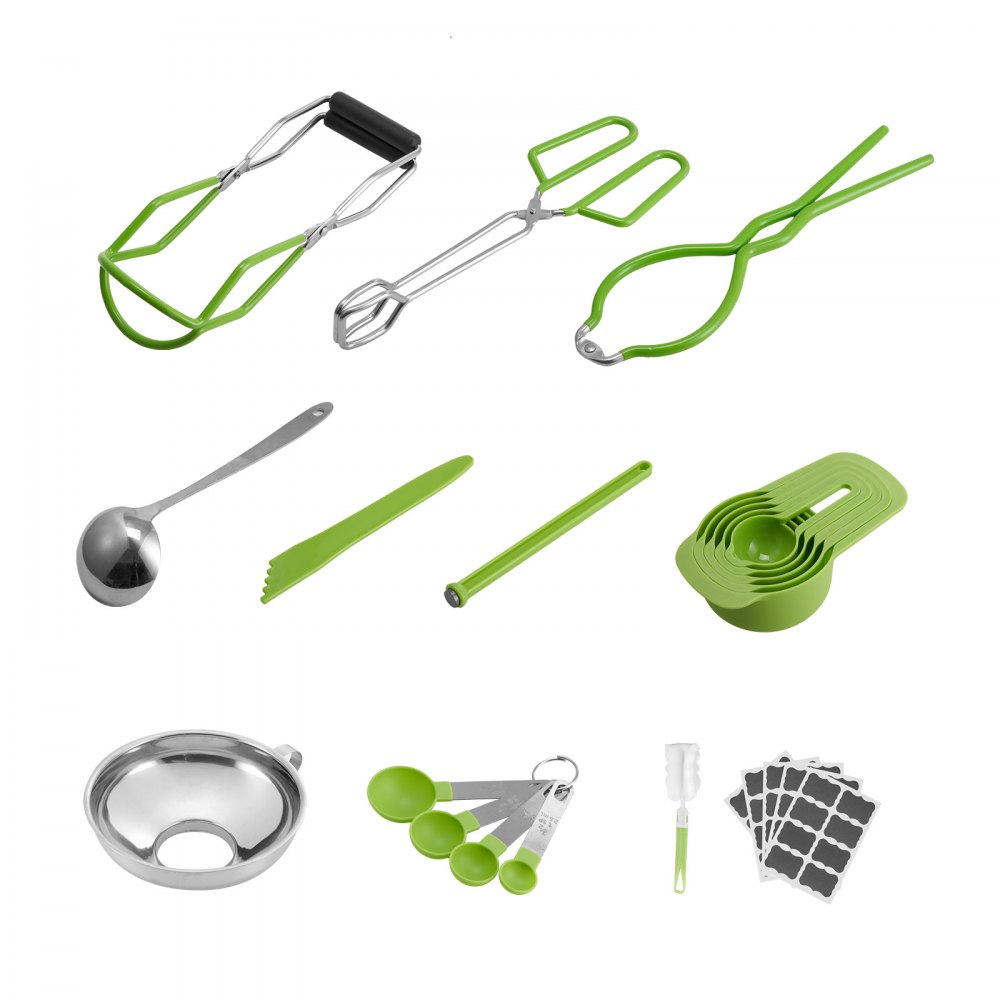 VEVOR Einmachzubehör Starter-Kit 9-teiliges Einmachwerkzeug-Set im Wasserbad für Anfänger (Schöpfkelle, Messlöffel, Messerbecher, Trichter, Zange, magnetischer Glasheber, Glasschlüssel)