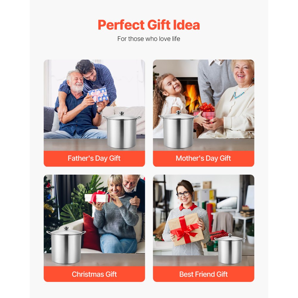 VEVOR Einmachtopf Einkochtopf (19,86 L) mit Gestell, Kochtopf aus Edelstahl im Wasserbad mit Doppelgriff & Glasdeckel, kompatibel mit allen Kochfeldern: Induktion Gas Elektro Glas Keramik Halogen