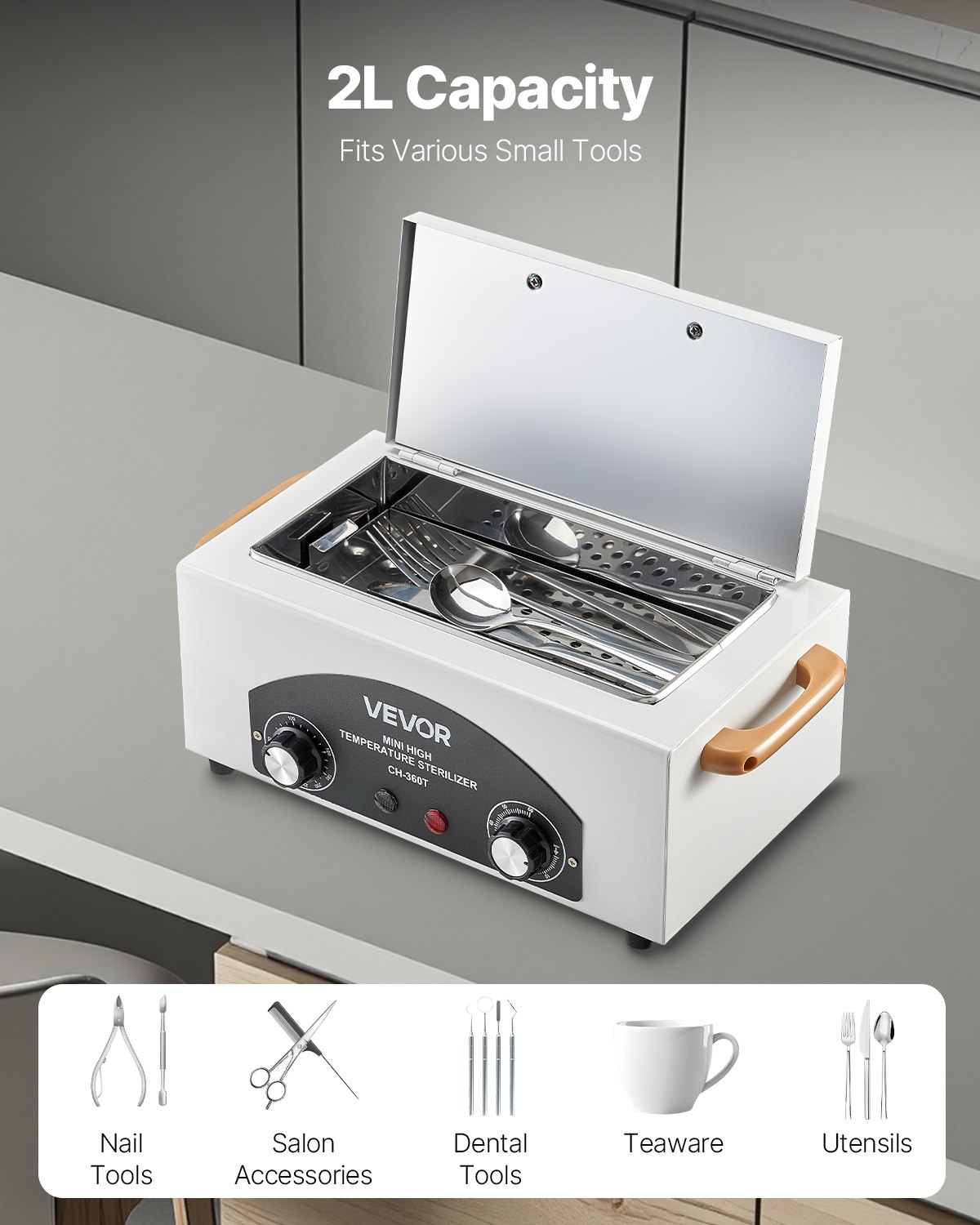 VEVOR Hochtemperatur-Autoklav 2 L 300 W, Hochtemperatur-Reinigungsmaschinenbox mit einstellbarer Temperatur & Zeit, Trockenwärmeschrank-Nagelwerkzeugreiniger Sterilisatorbox für Labore Zuhause