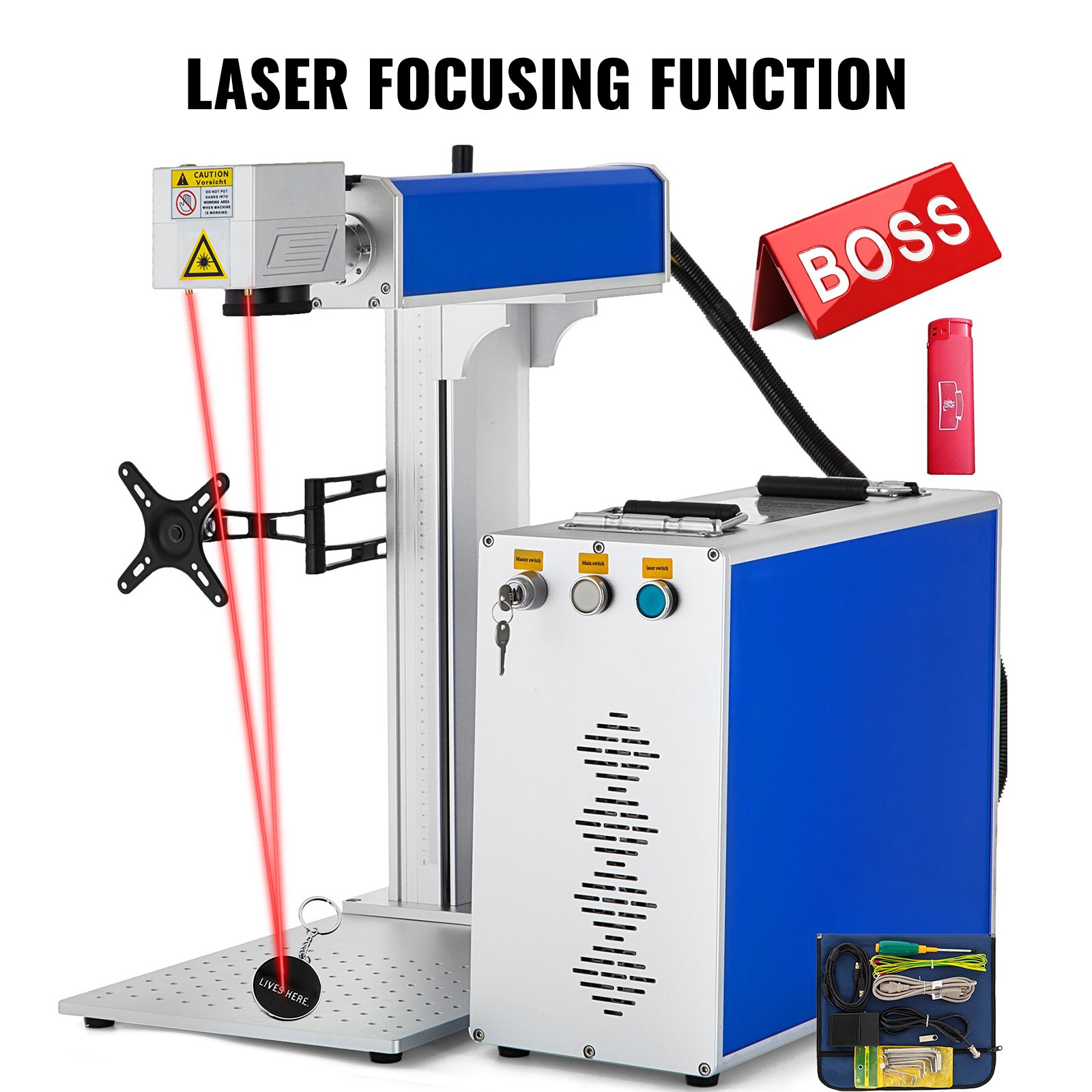 VEVOR Faserlaserbeschriftungsmaschine 30W, Beschriftung Fiber Laser Gerät 150x150mm, Laserbeschriftungsgerät 8000mm/s, Faser-Lasergravierer, Markierungstiefe < 1mm, Strahlqualität < 1,6, 20-80kHz