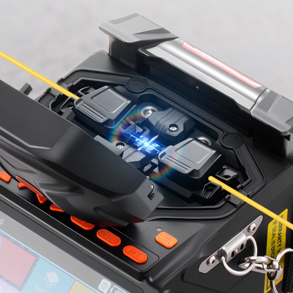 VEVOR Glasfaser Spleißgerät, 6 Motoren, Kern- & Mantelausrichtung, mit 6 s schnellem Spleißen & 13 s Aufheizzeit, 5-Zoll-LCD-Bildschirm, 3-in-1-Faserhalter, 7800 mAh Akku für SM MM DS NZDS-Fasern