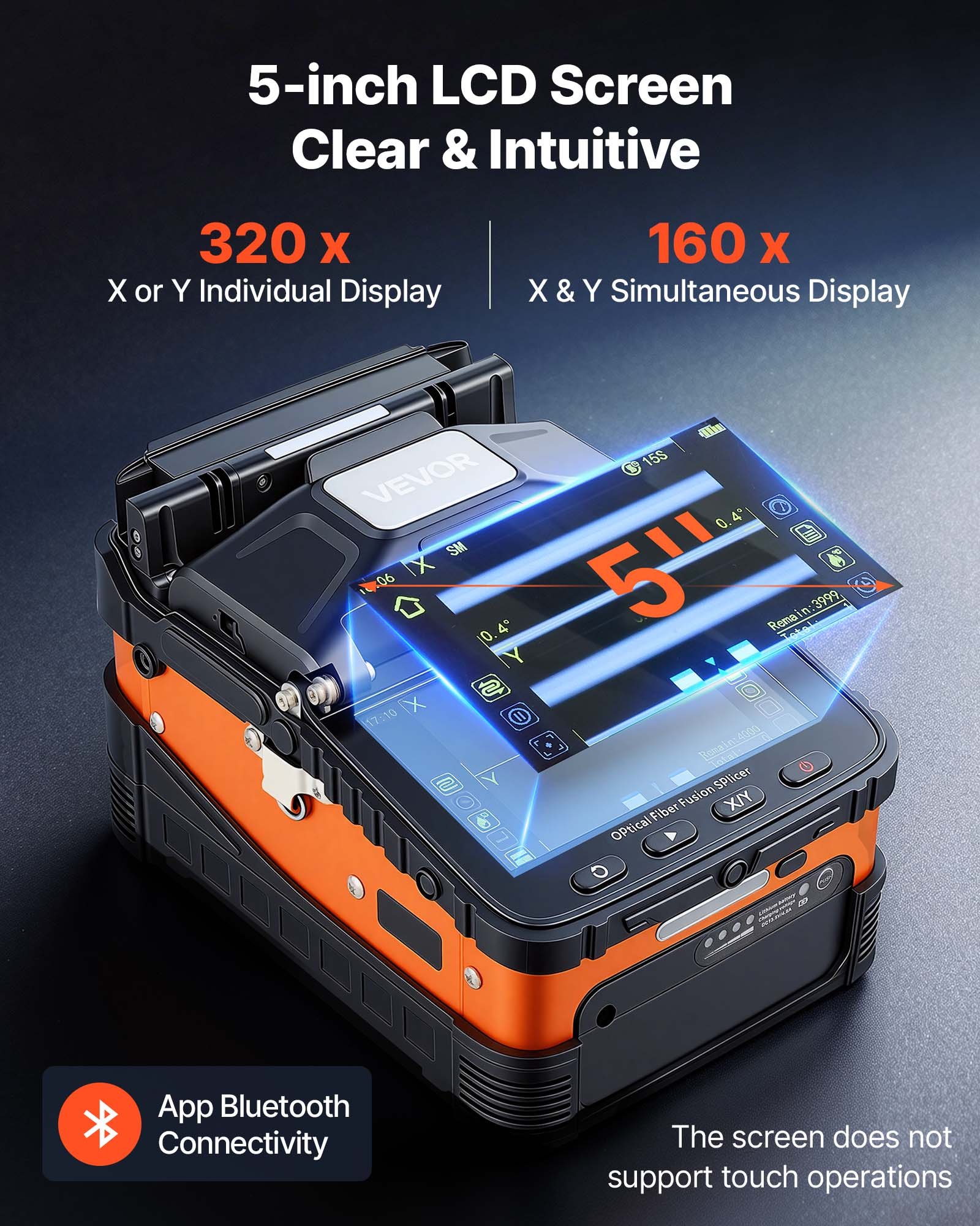 VEVOR Glasfaser-Spleißgerät LWL-Spleißgerät 6 Motoren 0,5µm Kernausrichtung, Fusionsspleißgerät mit VFL OPM für SM MM DS NZDS, 8s Spleißen, 18s Heizung, 5 Zoll LCD-Display, 3-in-1 Faserhalter, 5200mAh