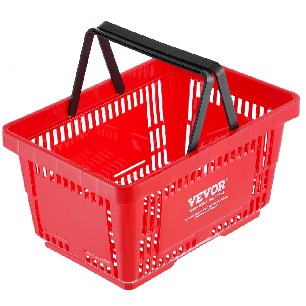 VEVOR Einkaufskorb, 12er-Set, 24 l robuster Einkaufskorb aus Kunststoff mit Griff und Ständer, 42 x 29 x 22 cm, tragbarer Einkaufskorb in Großpackung für den Lebensmitteleinkauf im Einzelhandel