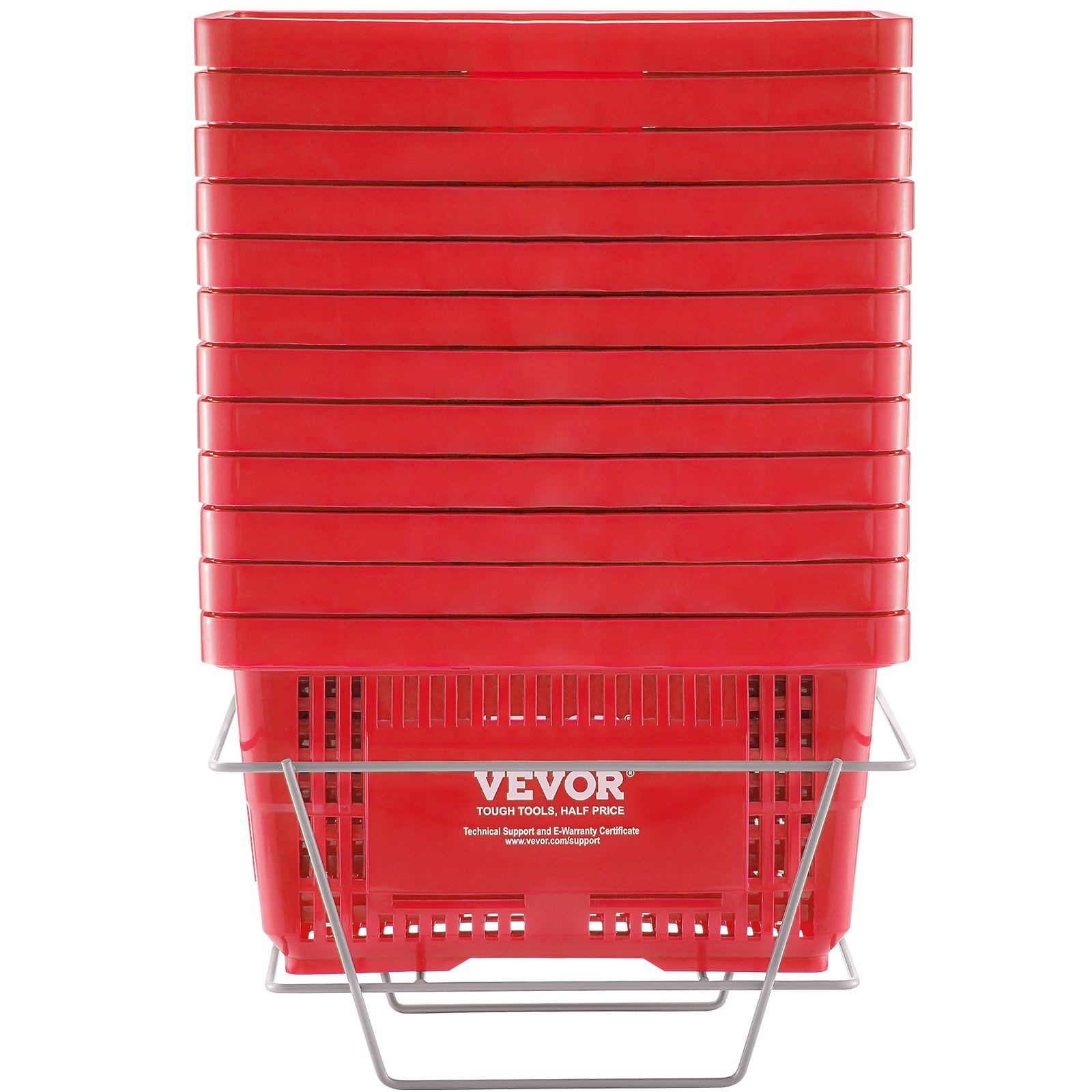 VEVOR Shopping Basket, Set of 12, 24L Robust Plastic Shopping Basket with Handle and Stand, 42 x 29 x 22 cm, Portable Shopping Basket in Bulk Pack for Grocery Shopping in Retail