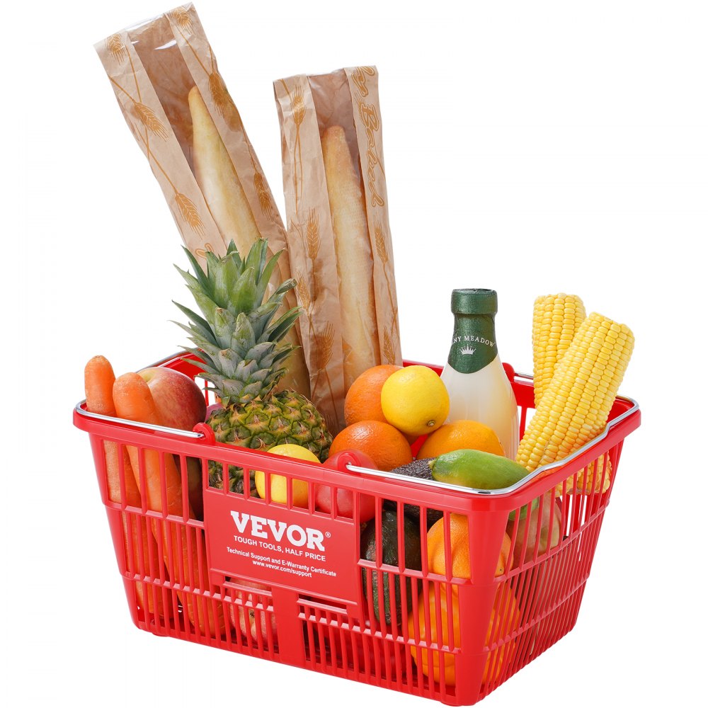 VEVOR Shopping Basket, Set of 12, 21L Sturdy Plastic Shopping Basket with Metal Handle and Stand, 42 x 30 x 21 cm, Portable Shopping Basket for Grocery Shopping in Retail Stores and Supermarkets