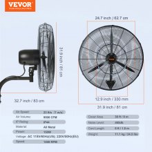 VEVOR Nebelventilator, 74,9 cm, wasserdichter Industrieventilator, 3 Geschwindigkeiten, 9500 CFM, gewerblicher oder privater Ventilator zur Kühlung von Lagerhäusern, Gewächshäusern, Werkstätten