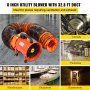 VEVOR Baulüfter 230 W Axialventilator, 2800 U / min Axialgebläse, 200 mm Durchmesser Windmaschine mit 10 Meter PVC Schlauch, 1500 m3 / h Luftdurchfluss Industrieventilator für Kühlung & Trocknung