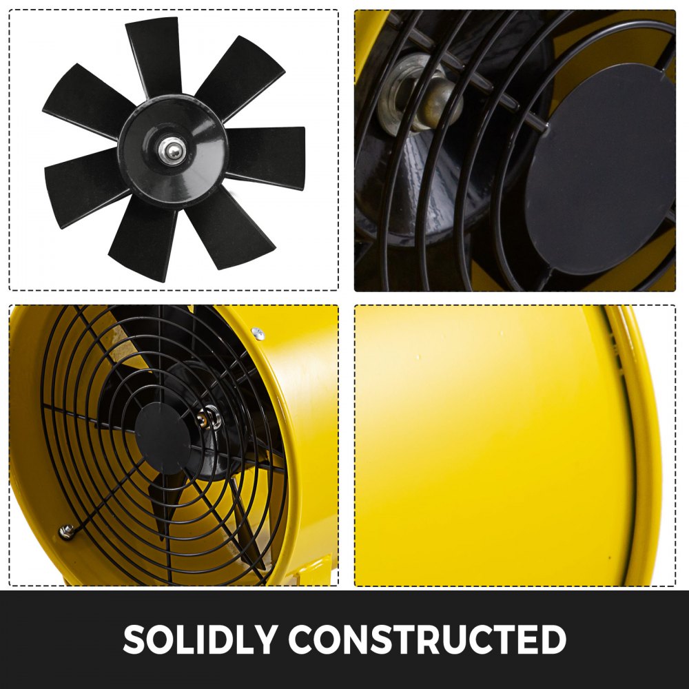 VEVOR Baulüfter 320 W Axialventilator, 1900 U / min & 2800 U / min Axialgebläse, 250 mm Durchmesser Windmaschine mit 10 Meter PVC Schlauch, Industrieventilator für Kühlung & Wasserschadensanierung