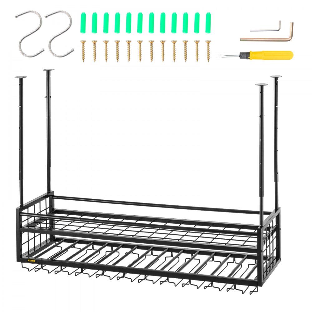 VEVOR Decken-Weinglasregal, 119 x 30 cm hängendes Weinglasregal, 48-91 cm höhenverstellbarer hängender Weinregalschrank, schwarzes wandmontiertes Weinglasregal, perfekt für Bar, Café, Küche