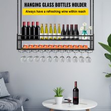 VEVOR Decken-Weinglasregal, 119 x 30 cm hängendes Weinglasregal, 48-91 cm höhenverstellbarer hängender Weinregalschrank, schwarzes wandmontiertes Weinglasregal, perfekt für Bar, Café, Küche