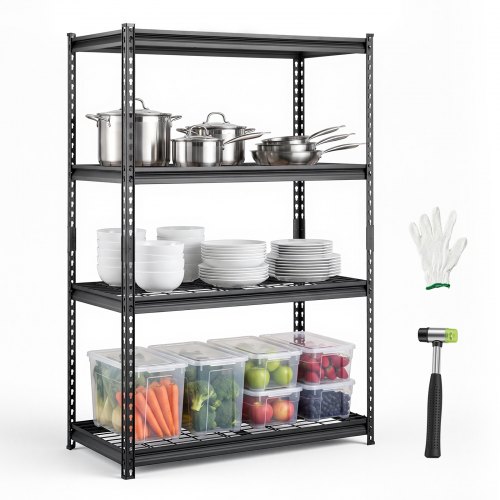VEVOR Lagerregal 4-Stöckig Drahtregal 1016x508x1524mm mit 1089kg Tragkraft, Gitterregal für Lager Garage Küche & Zuhause, Stahlkonstruktion, Regalböden Höhenverstellbar, Drahtgitterpaneele, Schwarz