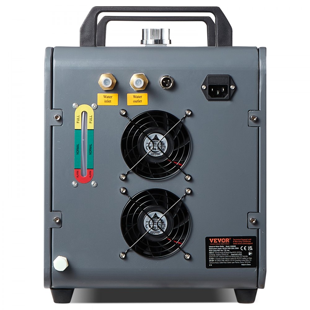 VEVOR Industrieller Wasserkühler, KH-6000, 200 W industrielles Wasserkühler-Kühlsystem mit Kompressor, 12 l Wassertankkapazität, 7,8 l/min max. Durchflussrate, für Kühlmaschine für CO2-Lasergravurmaschinen
