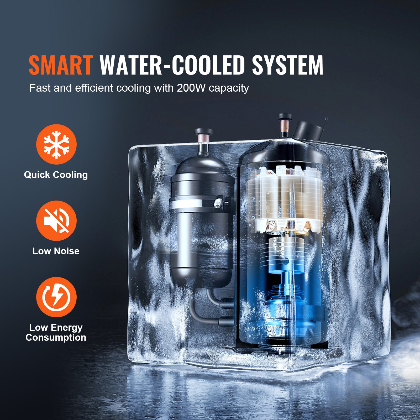 VEVOR Industrieller Wasserkühler, KH-6000, 200 W industrielles Wasserkühler-Kühlsystem mit Kompressor, 12 l Wassertankkapazität, 7,8 l/min max. Durchflussrate, für Kühlmaschine für CO2-Lasergravurmaschinen