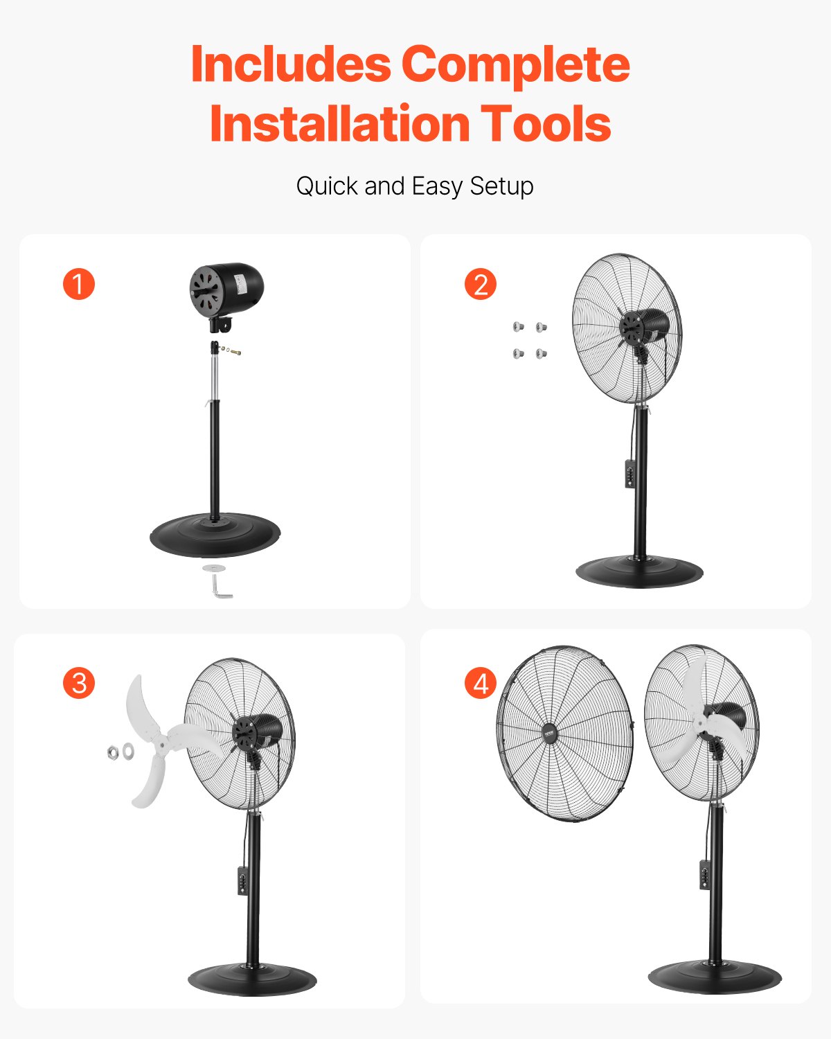 VEVOR Industrieller Standventilator, 670 mm, 85-Grad-Oszillationsventilator, höhenverstellbarer Ventilator mit 3 einstellbaren Geschwindigkeiten, Windmaschine für Fabrik, Werkstatt, Lager, Schwarz