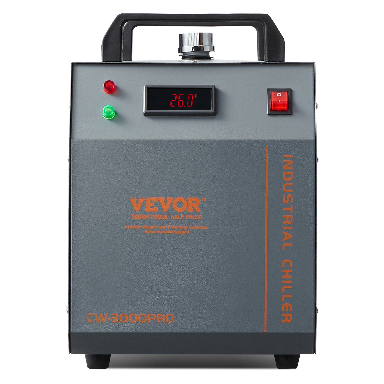 VEVOR Industrieller Wasserkühler, CW-3000 (PRO), 150 W luftgekühltes industrielles Wasserkühler-Kühlsystem mit 12 L Wassertank, 18 L/min max. Durchflussrate, für Kühlmaschine für Lasergravurmaschinen
