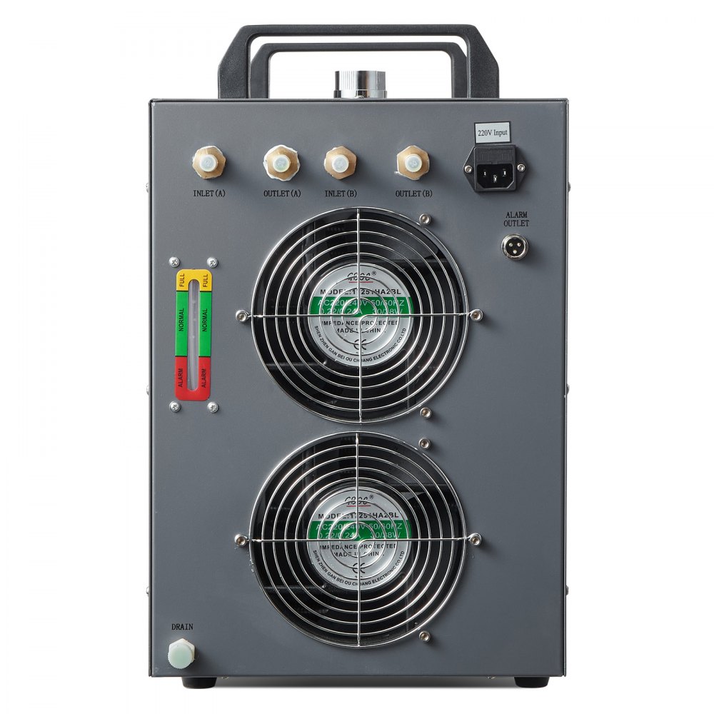 VEVOR Industrieller Wasserkühler, CW-5202, Wasserkühler-Kühlsystem mit eingebautem Kompressor, 7 L Wassertankkapazität, 18 L/min max. Durchflussrate, für Kühlmaschine für CO2-Lasergravurmaschinen