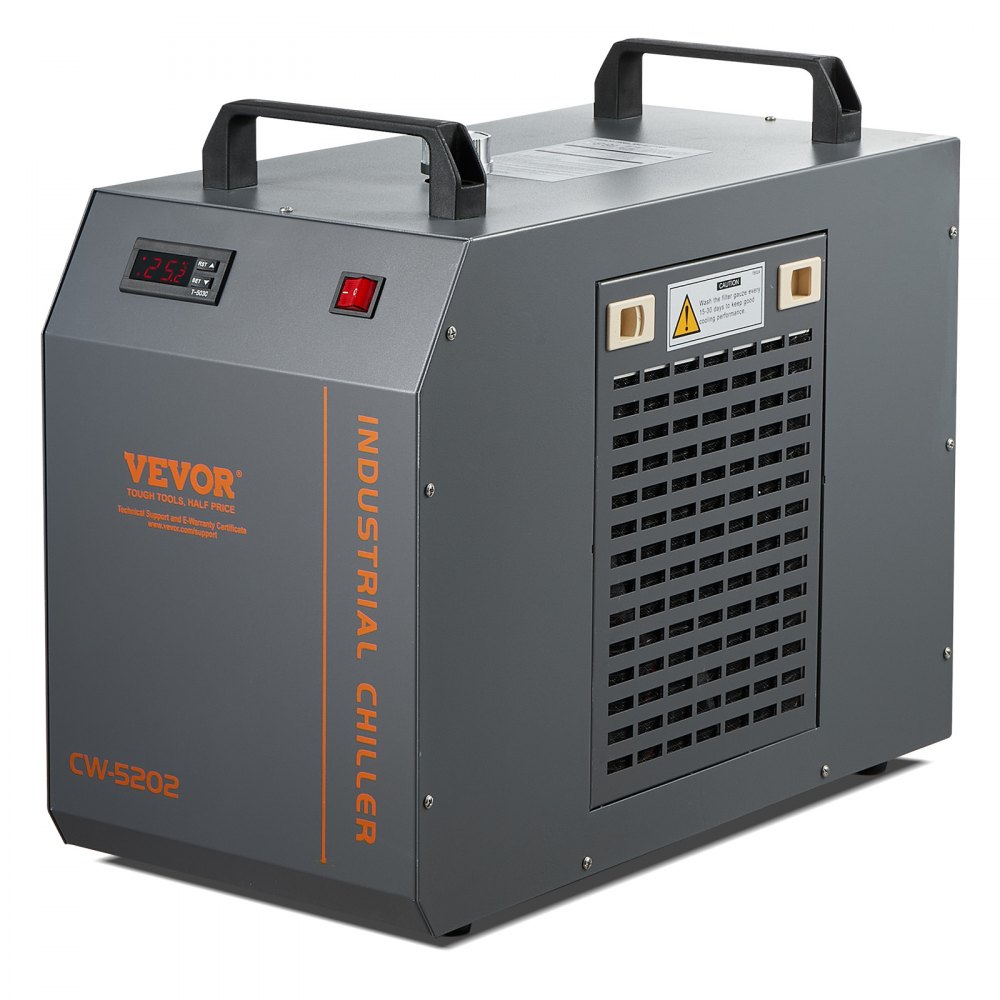 VEVOR Industrieller Wasserkühler, CW-5202, Wasserkühler-Kühlsystem mit eingebautem Kompressor, 7 L Wassertankkapazität, 18 L/min max. Durchflussrate, für Kühlmaschine für CO2-Lasergravurmaschinen