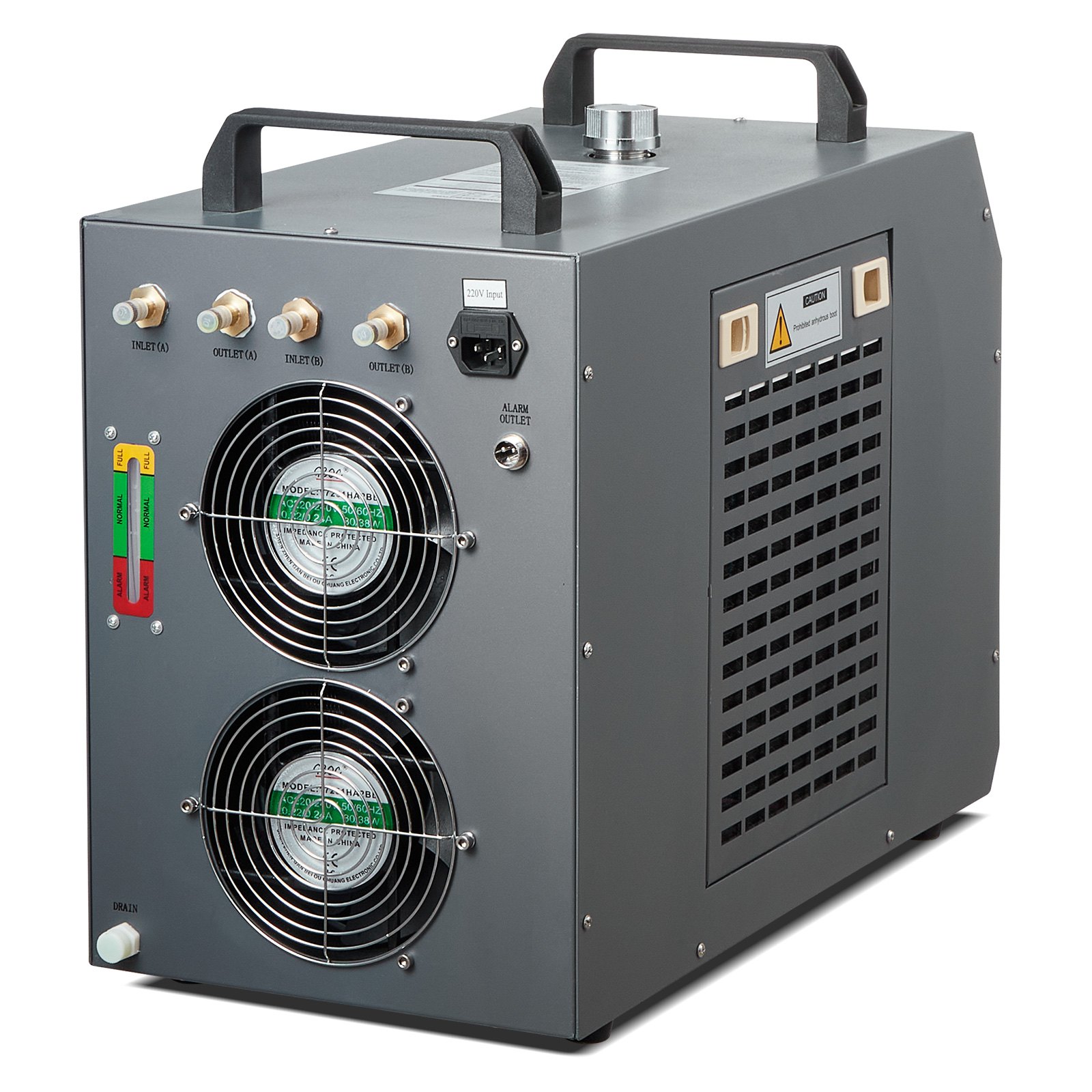 VEVOR Industrieller Wasserkühler, CW-5202, Wasserkühler-Kühlsystem mit eingebautem Kompressor, 7 L Wassertankkapazität, 18 L/min max. Durchflussrate, für Kühlmaschine für CO2-Lasergravurmaschinen