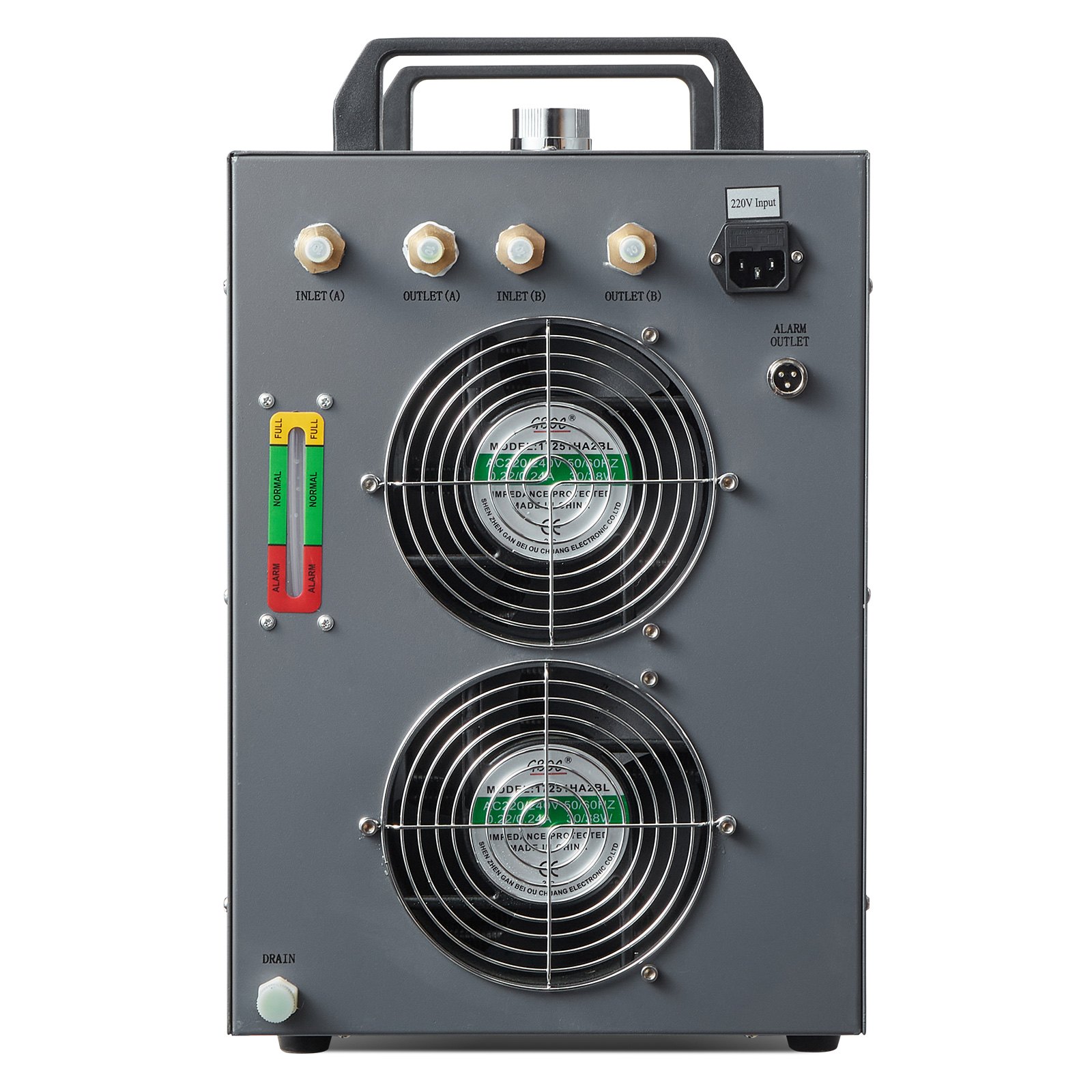 VEVOR Industrieller Wasserkühler, CW-5202, Wasserkühler-Kühlsystem mit eingebautem Kompressor, 7 L Wassertankkapazität, 18 L/min max. Durchflussrate, für Kühlmaschine für CO2-Lasergravurmaschinen