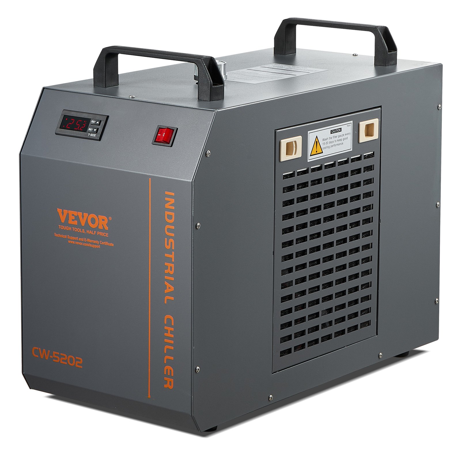 VEVOR Industrieller Wasserkühler, CW-5202, Wasserkühler-Kühlsystem mit eingebautem Kompressor, 7 L Wassertankkapazität, 18 L/min max. Durchflussrate, für Kühlmaschine für CO2-Lasergravurmaschinen