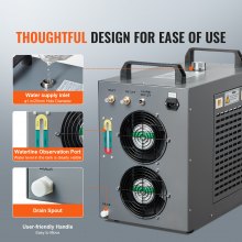 VEVOR Industrieller Wasserkühler, CW-5202, Wasserkühler-Kühlsystem mit eingebautem Kompressor, Wassertankkapazität 7 L, 18 L/min max. Durchflussrate, für Kühlmaschine für CO2-Lasergravurmaschinen