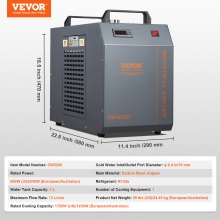 VEVOR Industrieller Wasserkühler, CW-5202, Wasserkühler-Kühlsystem mit eingebautem Kompressor, Wassertankkapazität 7 L, 18 L/min max. Durchflussrate, für Kühlmaschine für CO2-Lasergravurmaschinen