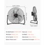 VEVOR Floor Fan, 3 Speeds, Wind Machine, 45 cm Standing Fan, 360° Adjustable Tilt, 6 m/s Airflow, Large Metal Fan, for Home, Gym, Office, Garage, Shop