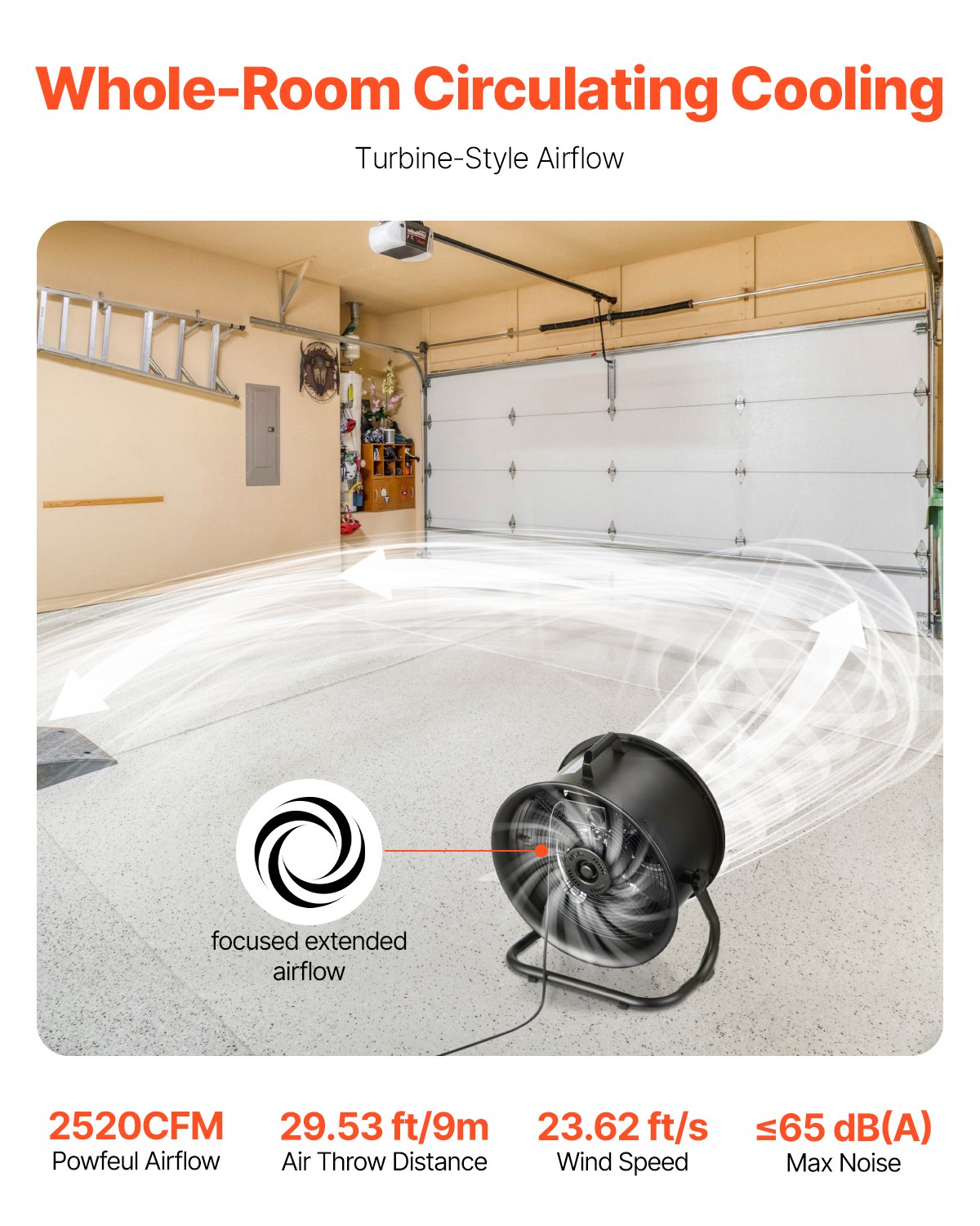 VEVOR Bodenventilator, 3 Gang, Windmaschine, 355,6mm, 360° verstellbare Neigung, 7,2 m/s Luftstrom, großer Metallventilator, für Zuhause, Fitnessstudio, Büro, Garage, Geschäftsräume