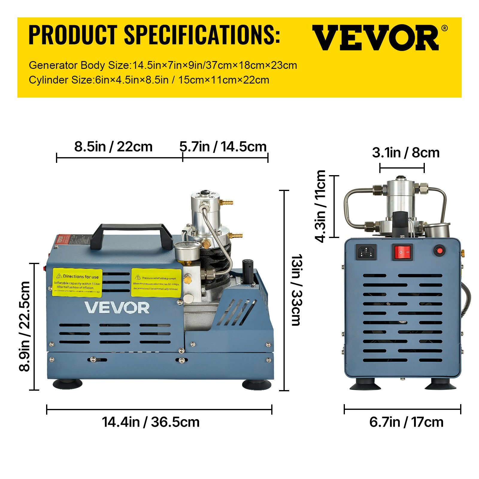 VEVOR Hochdruckkompressor, 4500PSI/30MPA/300BAR Hochdruck-Luftkompressor, 1800W 220V Manueller Stopp Luftgewehrkompressor Geeignet für Paintball-Luftgewehr, PCP-Gewehr, Luftpistole, Tauchflasche