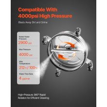VEVOR 325mm Hochdruckreiniger Oberflächenreiniger 4000PSI 2 verlängerte Stäbe