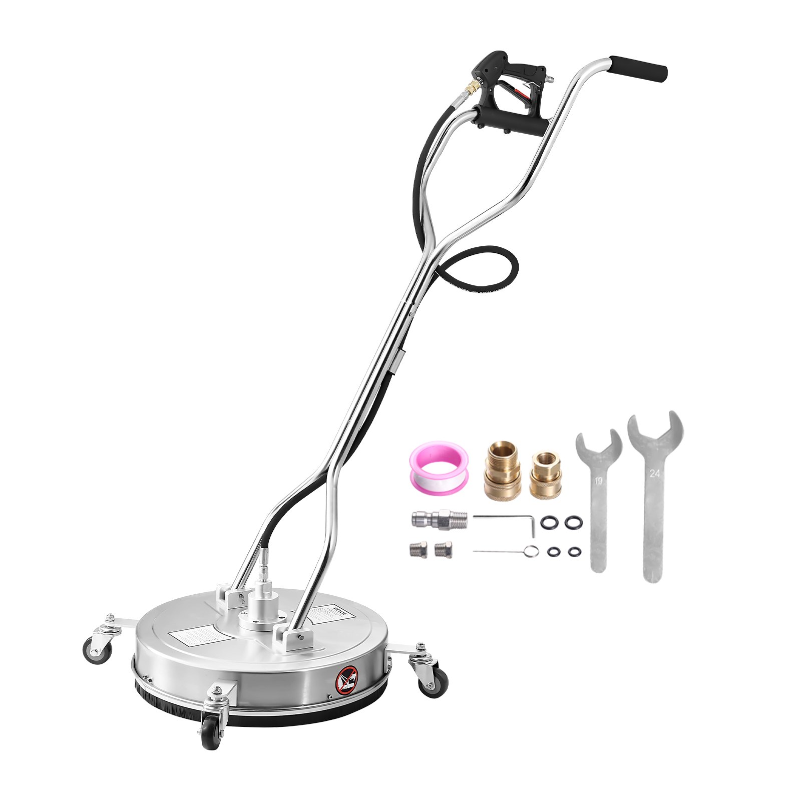 VEVOR High Pressure Washer φ520 mm Surface Cleaner, Stainless Steel Surface Cleaner with 4 Wheels, 310 bar, 3/8-inch Quick Connection, 2 Spray Nozzles, Double Handle, for Concrete, Patio, Walkway