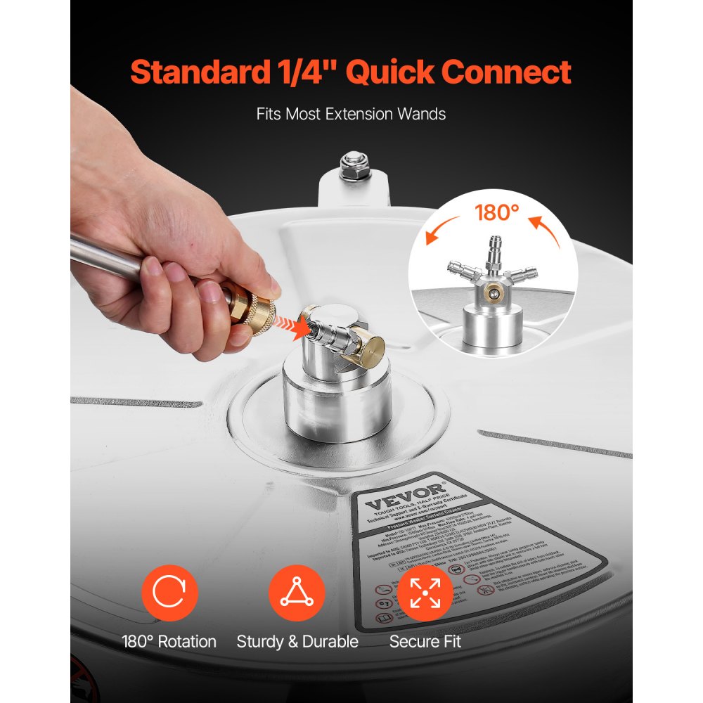 VEVOR 465 mm Hochdruckreiniger, Oberflächenreiniger, Flächenreiniger aus Edelstahl mit 4 Rädern, max. 4000 PSI, 3/8-Schnellanschluss, 2 Sprühdüsen, Doppelgriff, für Beton, Terrasse, Gehweg