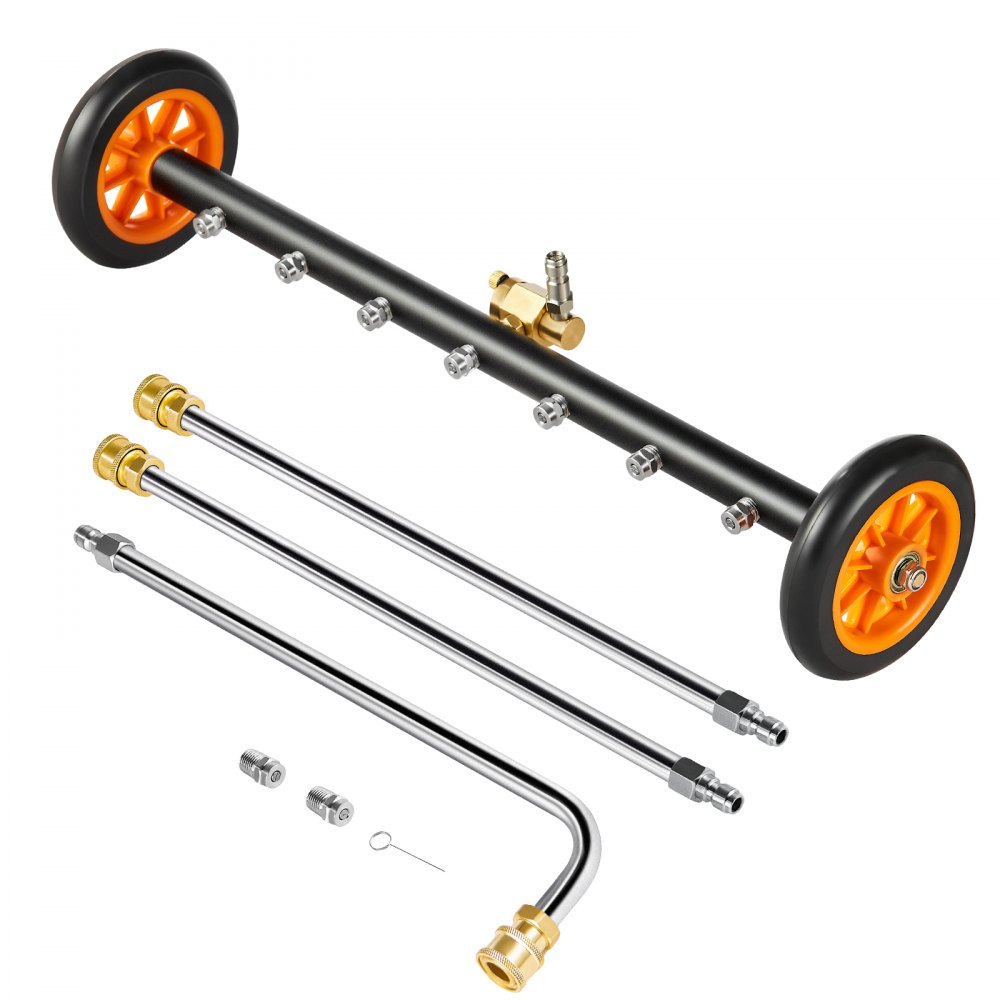 VEVOR 590 mm High Pressure Washer Underbody Cleaner, Stainless Steel Surface Cleaner, max. 4000 PSI, Angle Adjustment Gear, 7 Spray Nozzles, 2 Extended Poles for Driveway, Patio, Deck