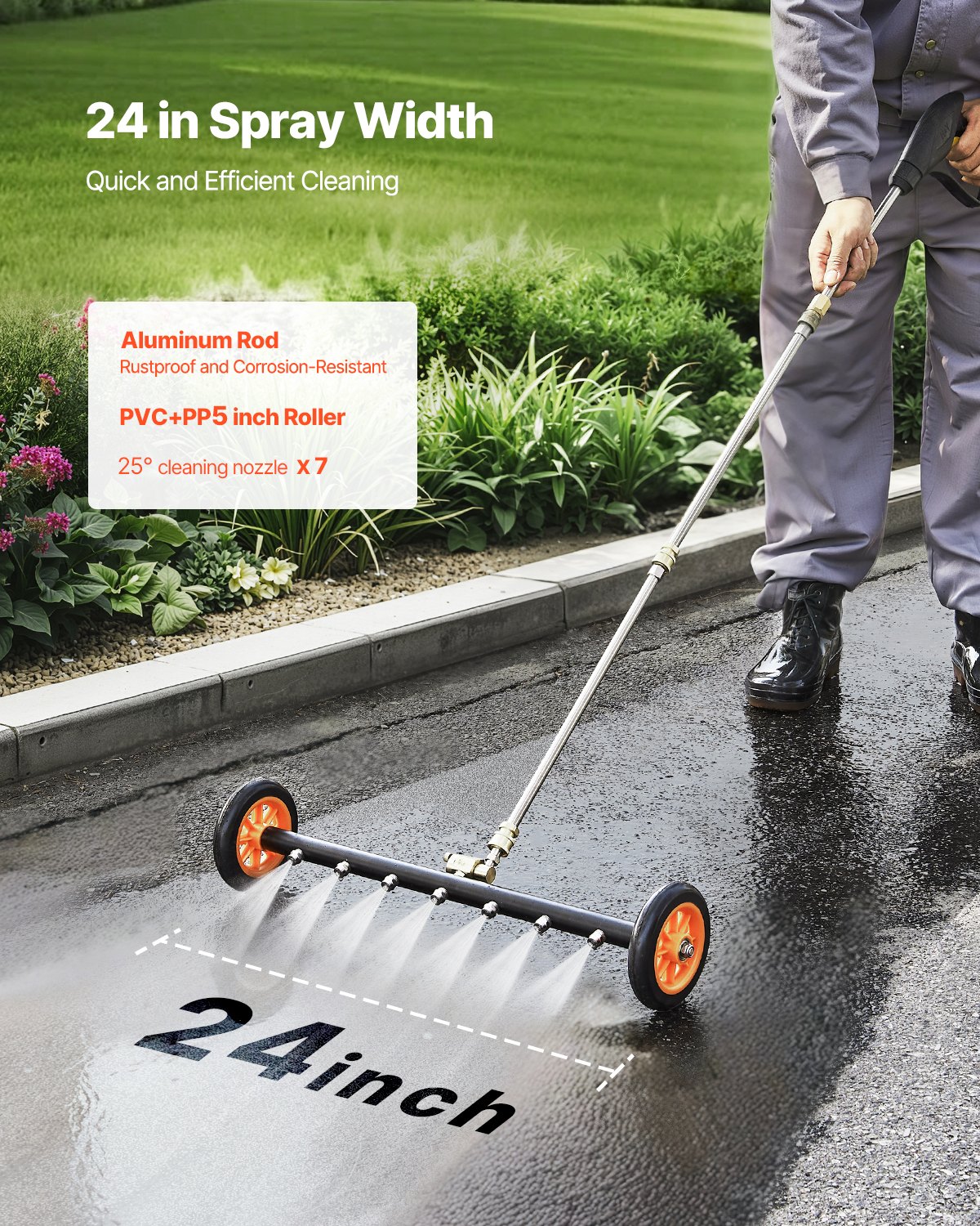 VEVOR 590 mm Hochdruckreiniger-Unterbodenreiniger, Edelstahl-Oberflächenreiniger, max. 4000 PSI, Winkeleinstellungsgetriebe, 7 Sprühdüsen, 2 verlängerte Stäbe für Auffahrt, Terrasse, Deck