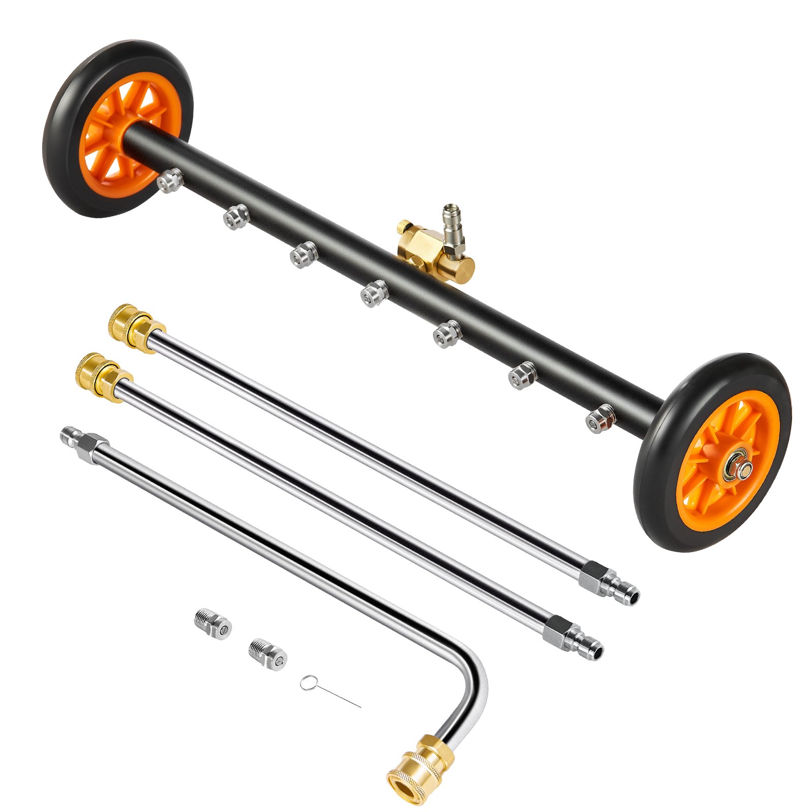 VEVOR 590 mm Hochdruckreiniger-Unterbodenreiniger, Edelstahl-Oberflächenreiniger, max. 4000 PSI, Winkeleinstellungsgetriebe, 7 Sprühdüsen, 2 verlängerte Stäbe für Auffahrt, Terrasse, Deck