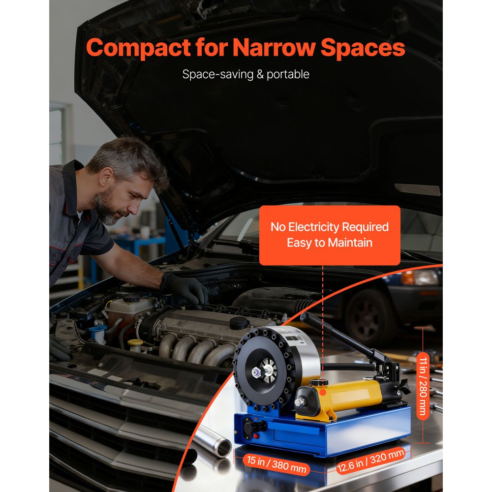 VEVOR Schlauch Crimper, Schlauch-Crimpwerkzeug mit 8 Matrizen & einem Crimpbereich von 6 bis 28 mm, für Niederdruck- & Hochdruck-Ölleitungen, Gas-/Wasser-/Klimaanlagenschläuche & Kabelverbindungen