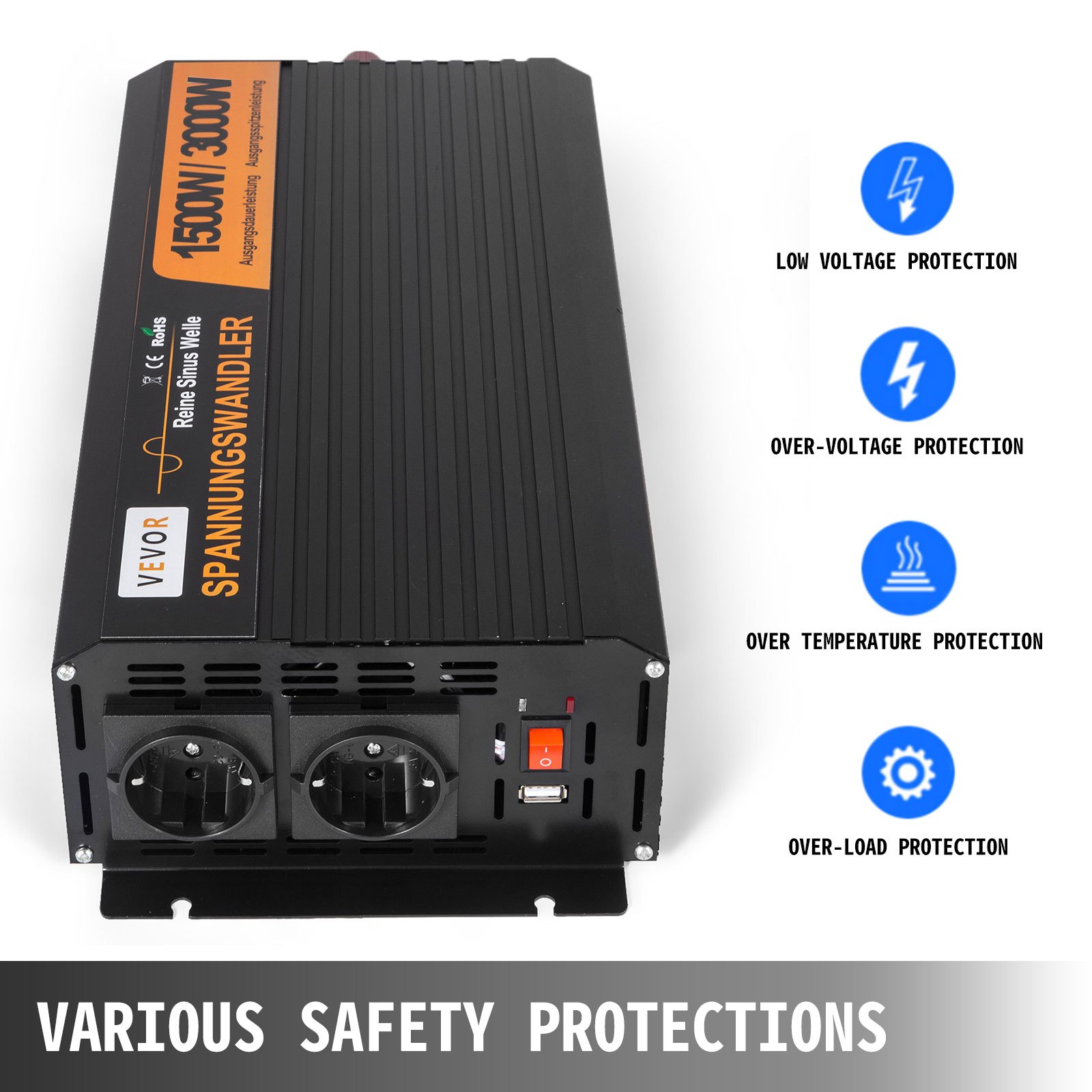 1500w 3000 Watt 12v 230v Reiner Sinus Wechselrichter Spannungswandler Inverter