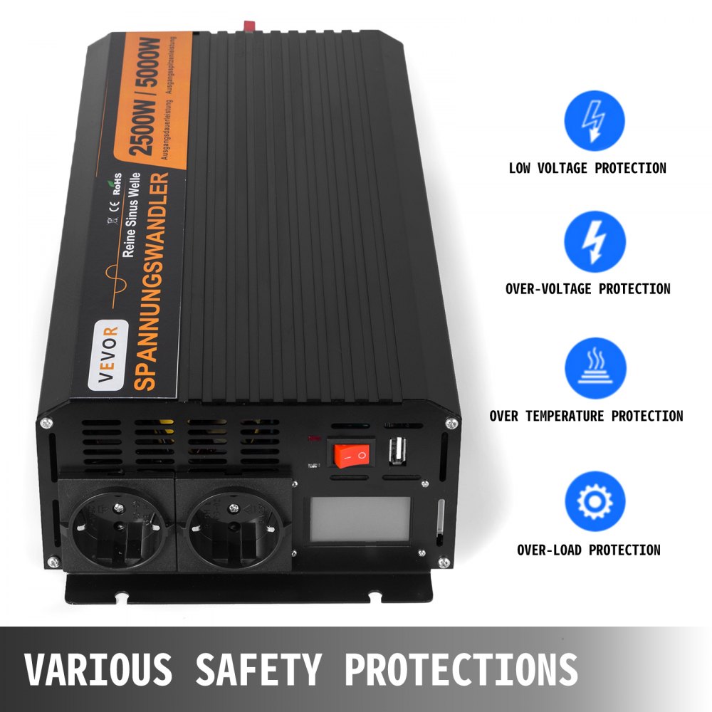 PURE SINE WAVE Power Inverter 5000W Peak 12V DC-220V AC Off Grid Office Remote