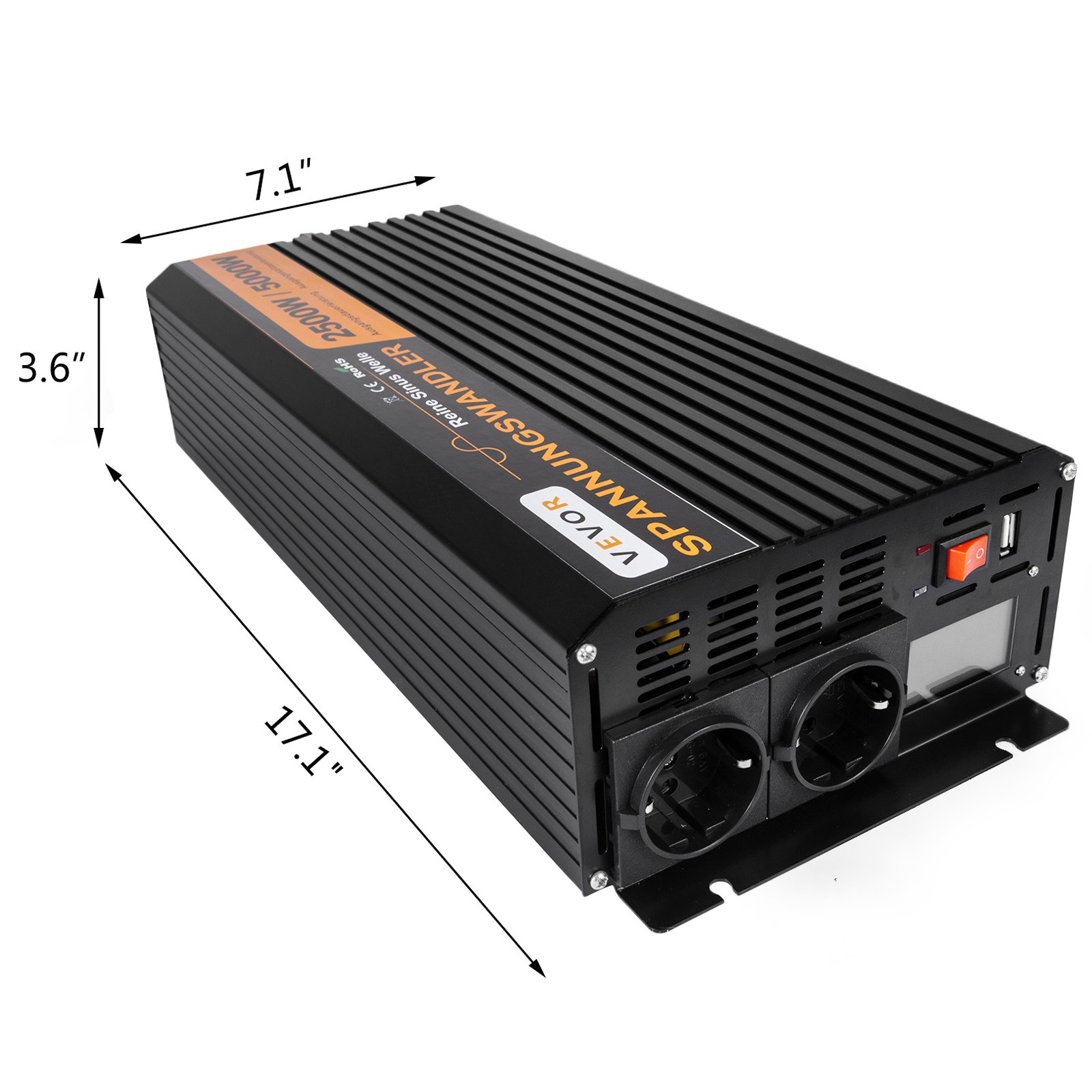 PURE SINE WAVE Power Inverter 5000W Peak 12V DC-220V AC Off Grid Office Remote