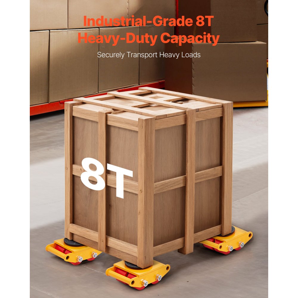 VEVOR 4x Panzerrollen 8T Transportfahrwerk 280x210x105mm Transportrollen aus Kohlenstoffstahl Industrieroller mit 4 PU-Richtungsräder Roller Ф 135x9mm Drehplatte Möbeltransporthilfe Transportroller