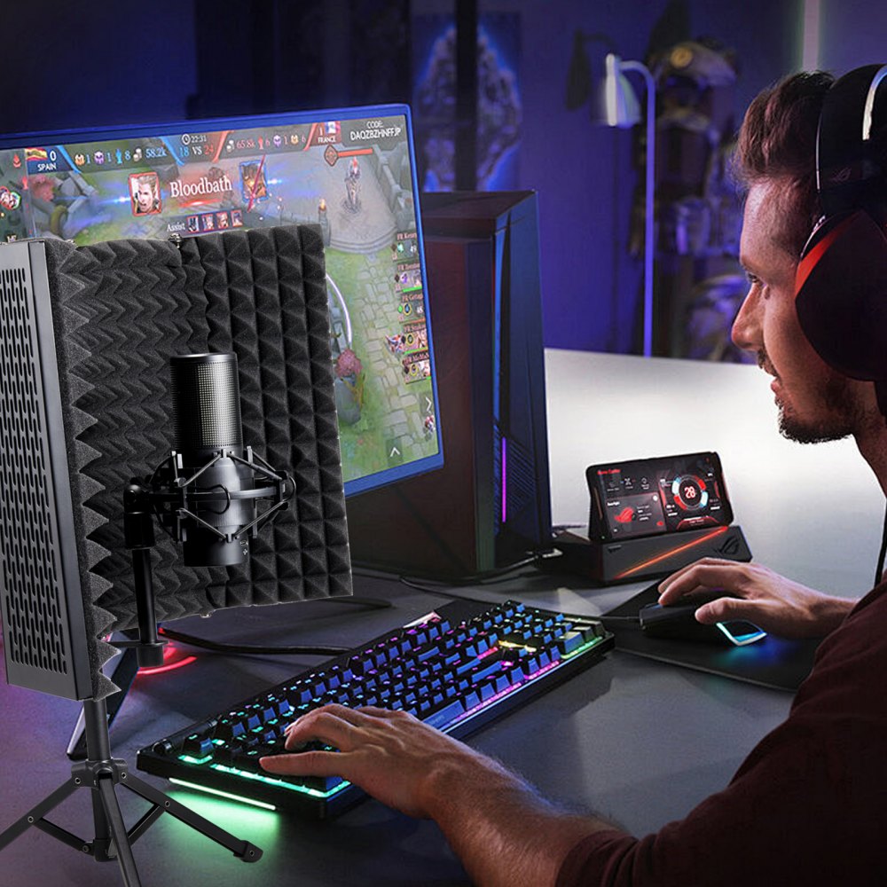 VEVOR Mikrofon-Isolationsschild, 5-teilig, Akustikschild für Studiomikrofone mit Pop-Filter, Tischstativ, Mikrofonadapter, kompatibel mit Blue Yeti und Kondensatormikrofonen