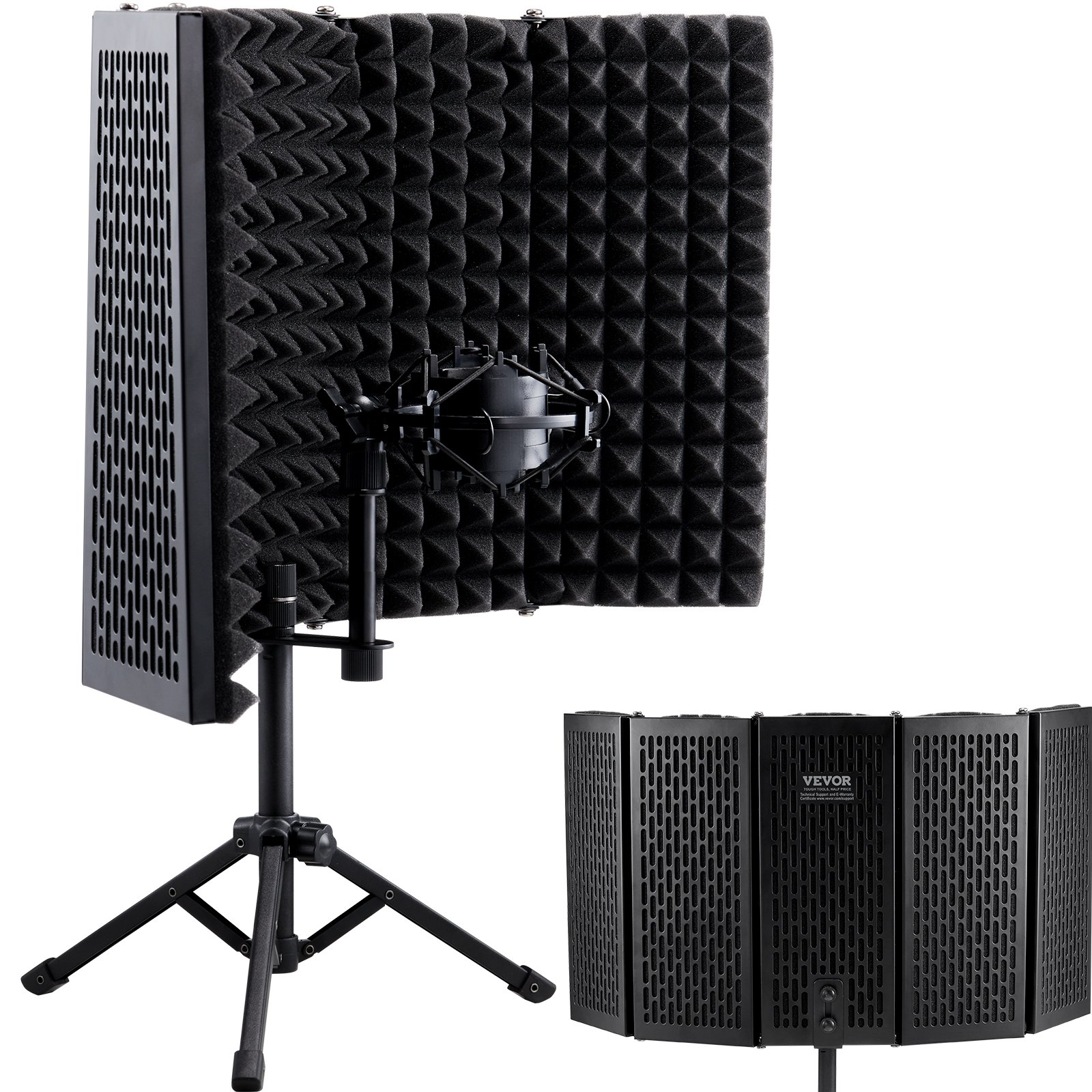 VEVOR Mikrofon-Isolationsschild, 5-teilig, Akustikschild für Studiomikrofone mit Pop-Filter, Tischstativ, Mikrofonadapter, kompatibel mit Blue Yeti und Kondensatormikrofonen