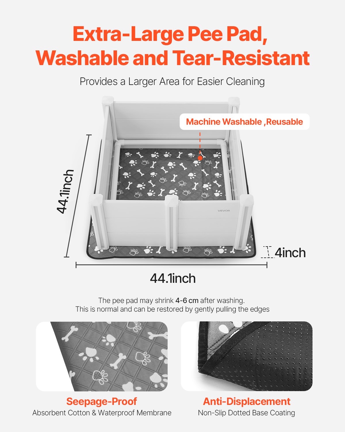 VEVOR Wurfkiste für Hunde, 98x98x46cm, Welpenlaufstall aus Kunststoff-PVC mit höhenverstellbarer Tür & waschbarer Pipi-Unterlage, verformungssicherer Welpenkiste für mittelgroße Hunde, milchweiß